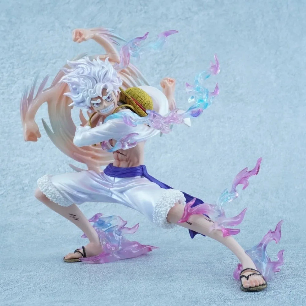 Figura d'azione Nika Luffy di One Piece di Bandai, alta circa 18 cm, con dettagli realistici e colori vivaci.