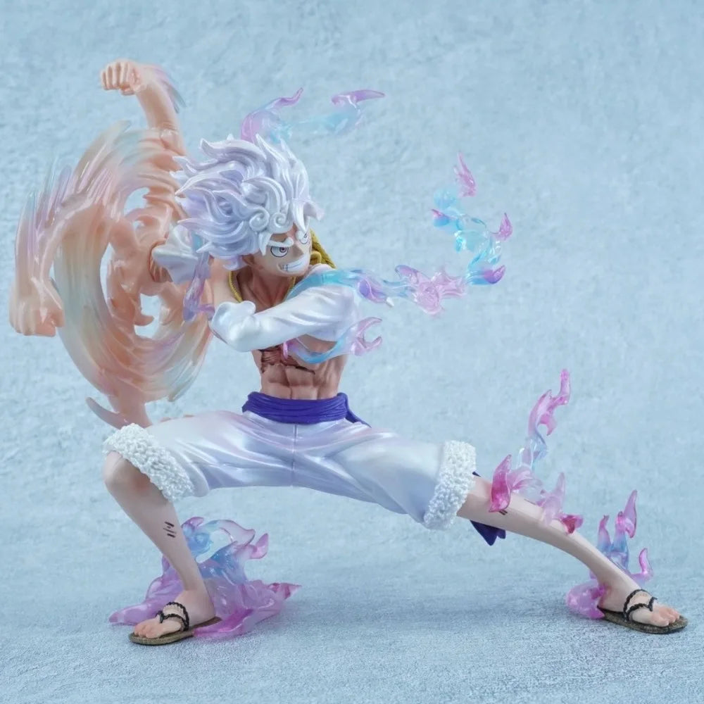 Figura d'azione Nika Luffy di One Piece, alta 18cm, marca Bandai, con dettagli vivaci e postura dinamica.