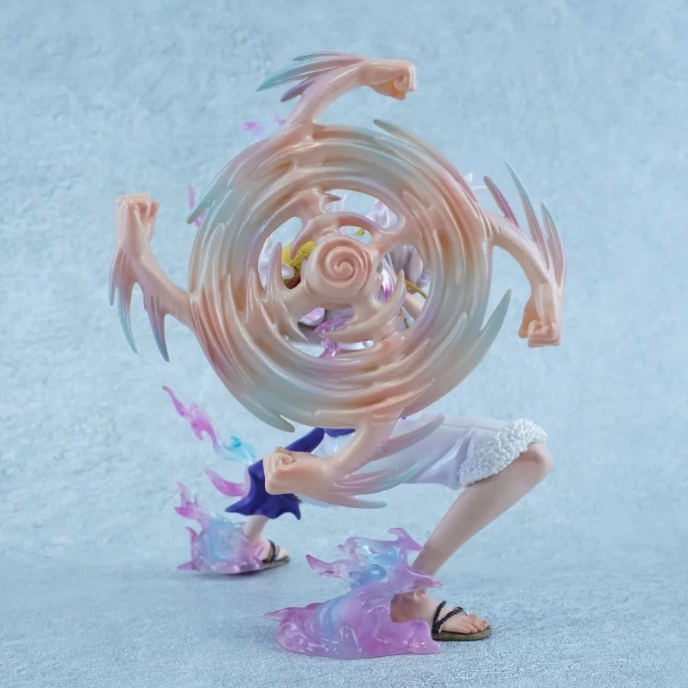 Figura d'azione Nika Luffy di One Piece, alta 18 cm, marca Bandai, con dettagli realistici e colori vivaci.