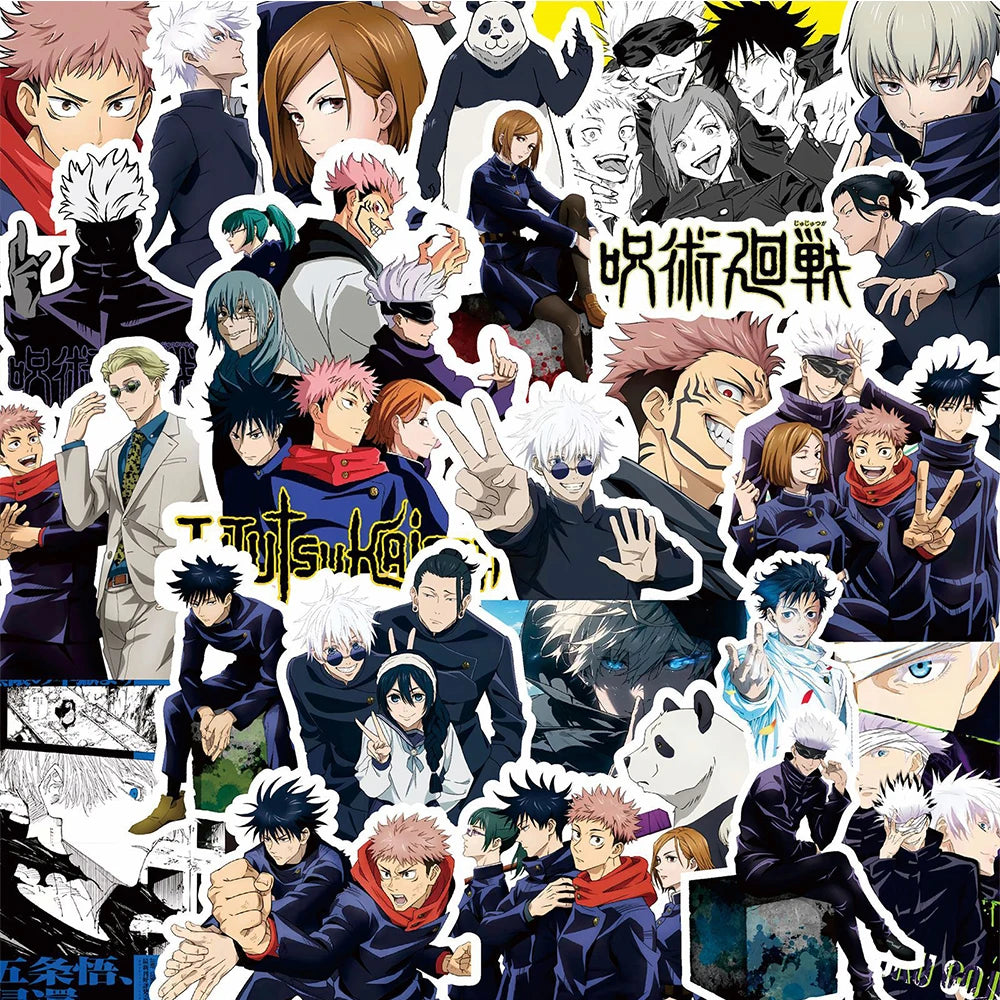 Adesivi waterproof Jujutsu Kaisen di Otaku Family, decal car e casco con personaggi anime per moto e bagagli.