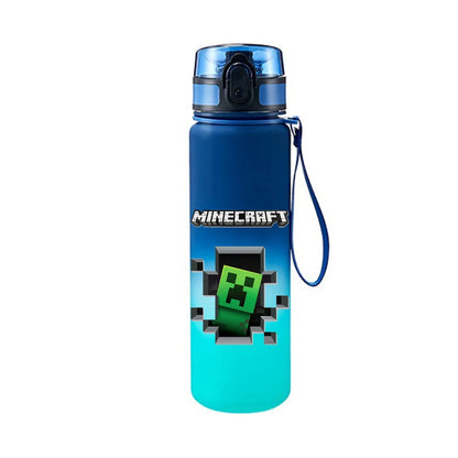 Borraccia in plastica da 650ml stile pixel di Minecraft, bottiglia d'acqua blu resistente, portatile, sport e outdoor, senza perdite.