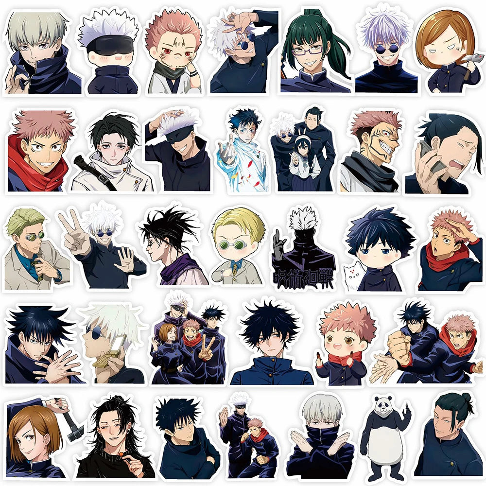 Adesivi impermeabili Jujutsu Kaisen di Otaku Family Shop, adesivi decorativi per auto, moto, bagagli e caschi con personaggi anime.