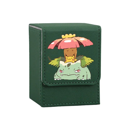 Scatola di carte Pokémon con personaggi Bulbasaur, Blastoise, Gengar, Venusaur e Dragonite, collezione di carte anime e giochi.