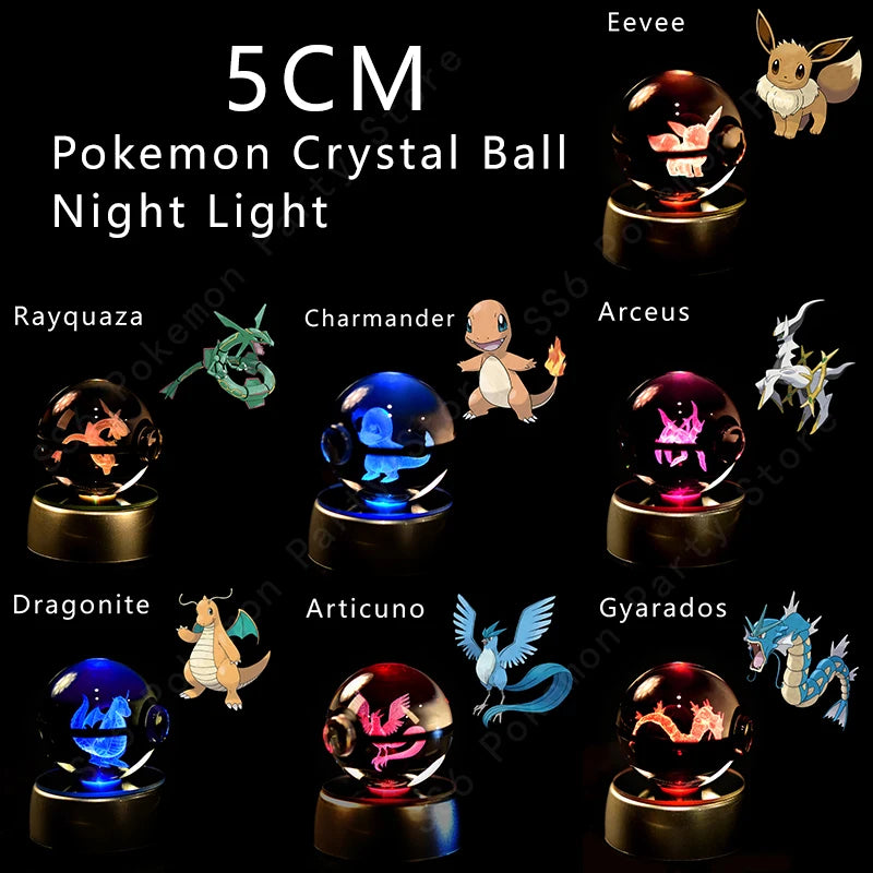 Lampada notturna gadget Pokémon Crystal Ball con Pikachu, Gengar e Mewtwo in 3D, ideale come luce decorativa per fan Pokémon