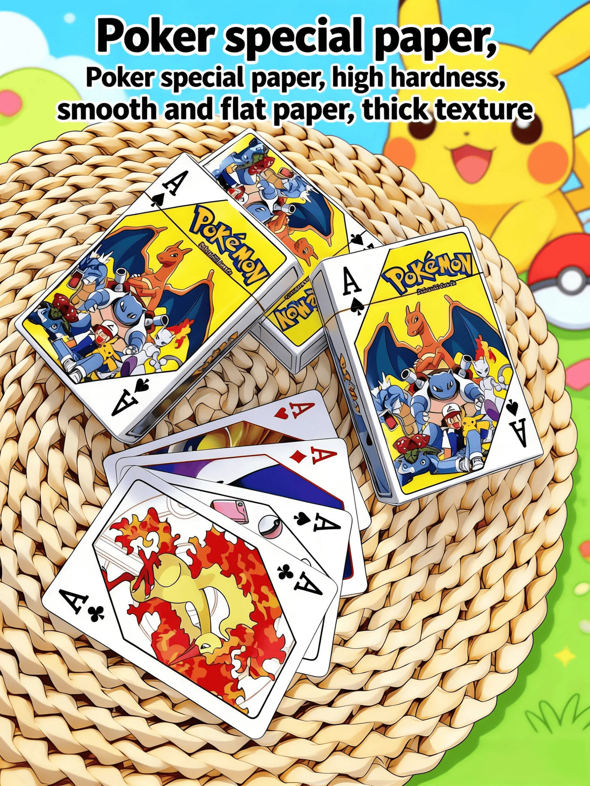 Carte Pokémon POKER Otaku Family Shop Online, set di carte da gioco con design di personaggi Pokémon, immagini colorate e dettagliate