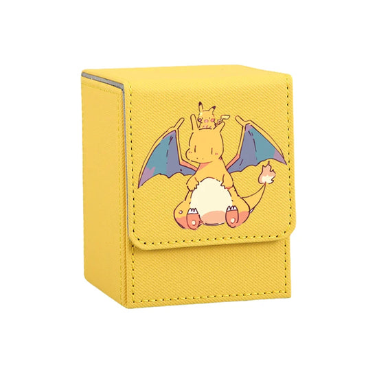 Scatola per carte collezionabili Pokémon con personaggi Bulbasaur, Blastoise, Gengar, Venusaur e Dragonite, stile cartone anime.