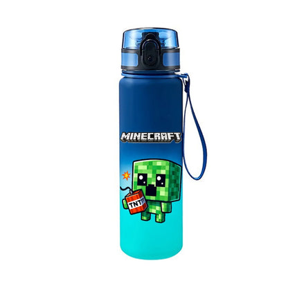 Borraccia d'acqua portatile in plastica blu stile pixel di Minecraft, grande capacità, antiscivolo e resistente per sport e outdoor