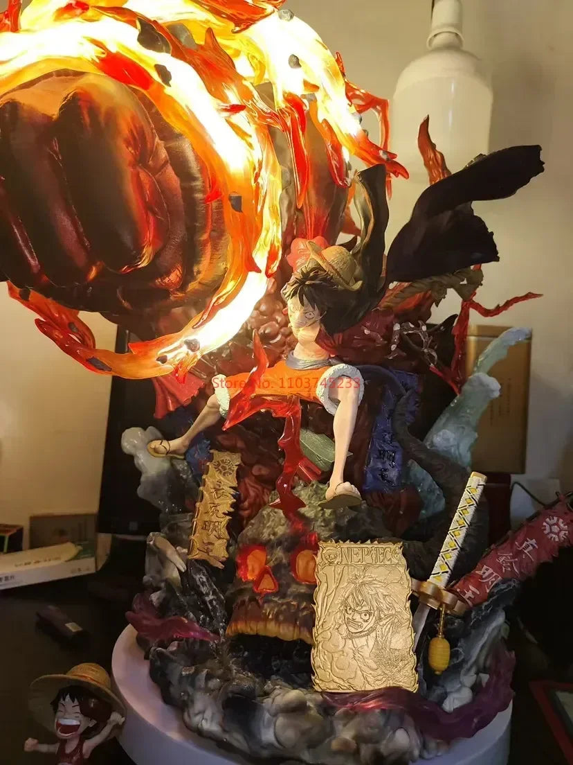 Action figure Rufy Yehuo Lufei modello 23cm con luci LED, dettagliata figura di otaku con luci integrate.