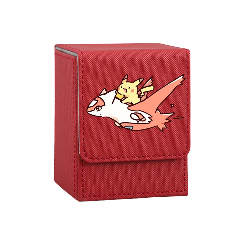 Scatola per collezione di carte Pokémon con personaggi come Bulbasaur, Blastoise, Gengar, Venusaur e Dragonite, stile anime.