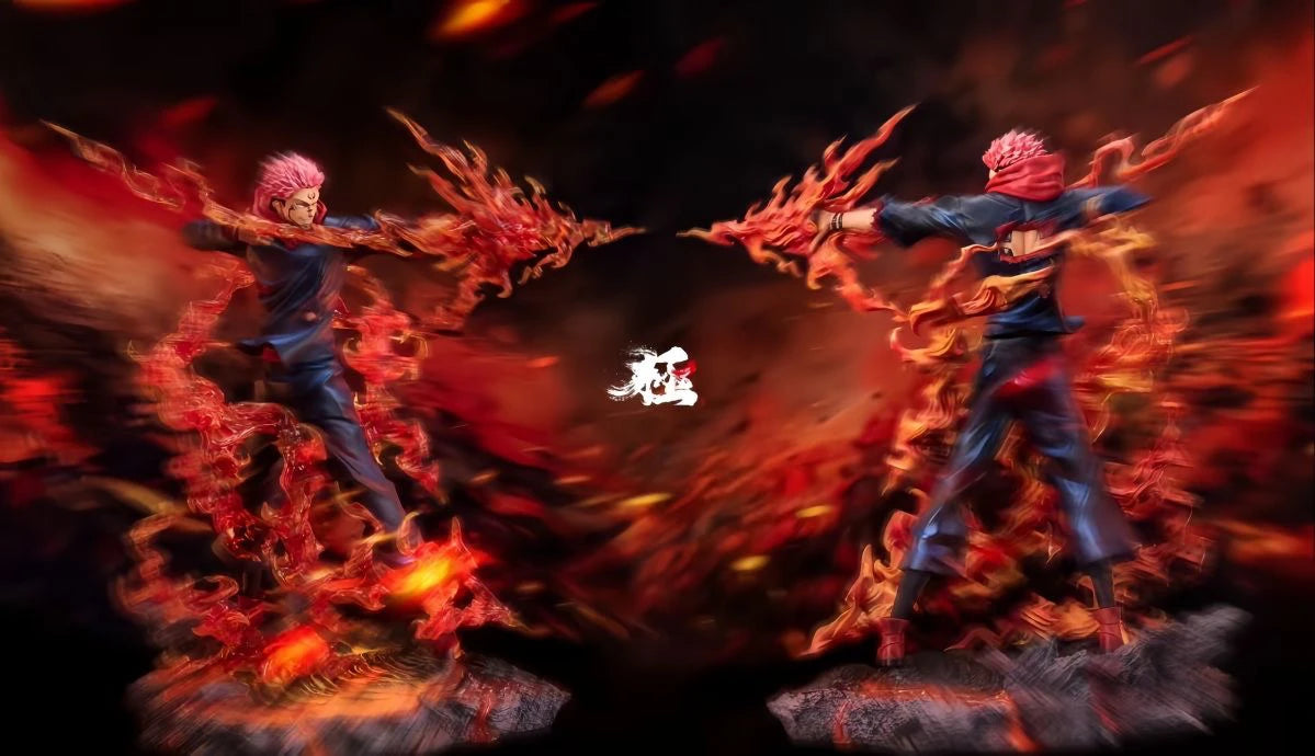 Figura d'azione Ryomen Sukuna di JUJUTSU KAISEN, dettagliata e realistica, con pose dinamiche e accessori inclusi.