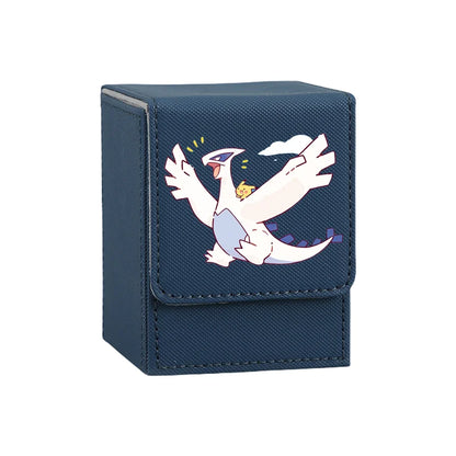 Scatola per collezione di carte Pokémon con immagini di Bulbasaur, Blastoise, Gengar, Venusaur e Dragonite, stile cartone animato.