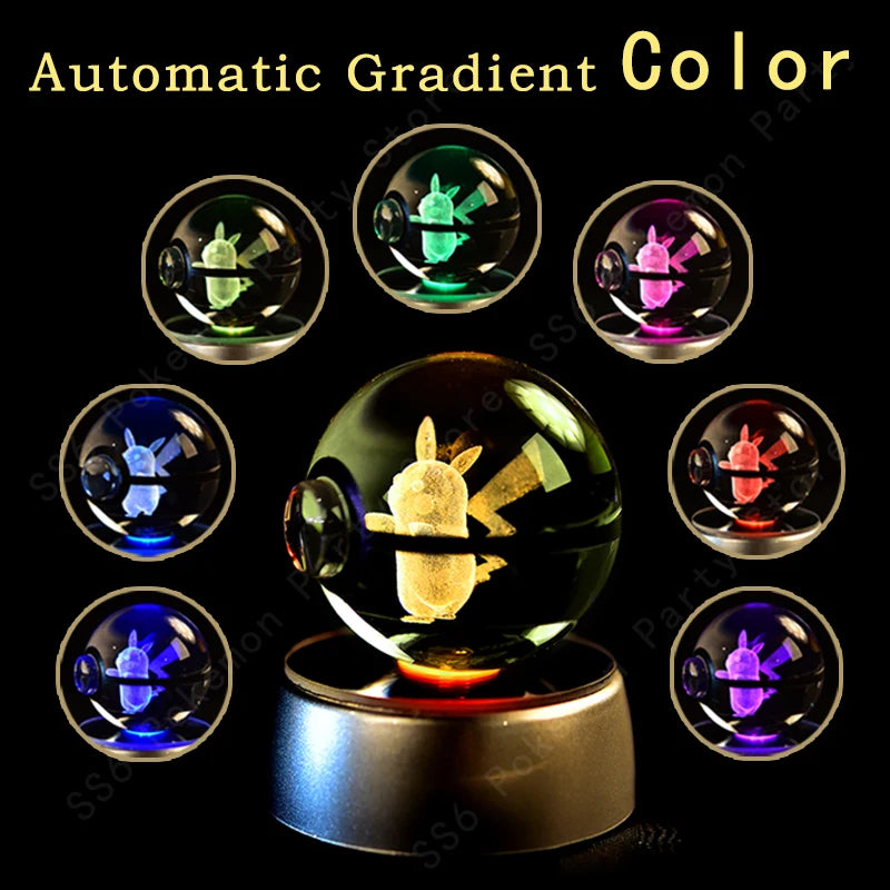 Lampada notturna a sfera in cristallo con Pikachu, Gengar e Mewtwo 3D, gadget Otaku Family Shop Online