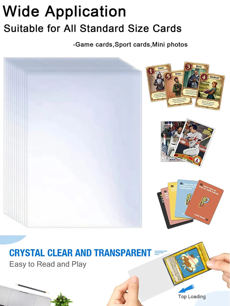 Custodie trasparenti per carte da gioco, set da 100 a 500 pezzi, proteggono carte Pokémon e giochi da tavolo, marca Otaku Family Shop Online.