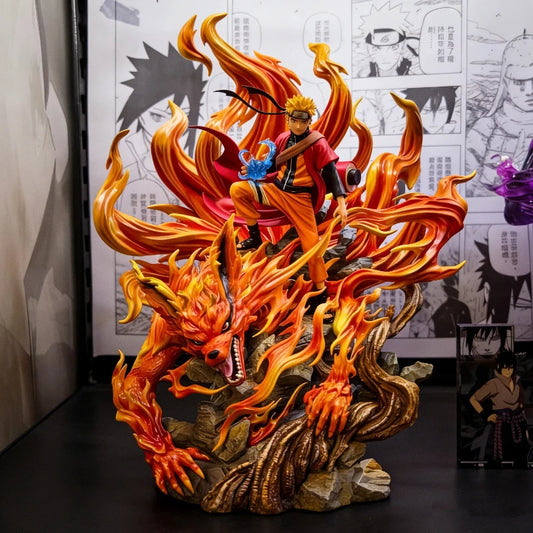 Figura d'azione Naruto Sennin Mode e Kurama, alta 41cm, dettaglio realistico, ideale per collezionisti e appassionati di anime.