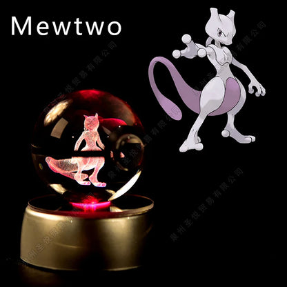 Lampada da notte gadget in cristallo Pokémon con Pikachu, Gengar e Mewtwo 3D, luce decorativa per fan Pokémon.