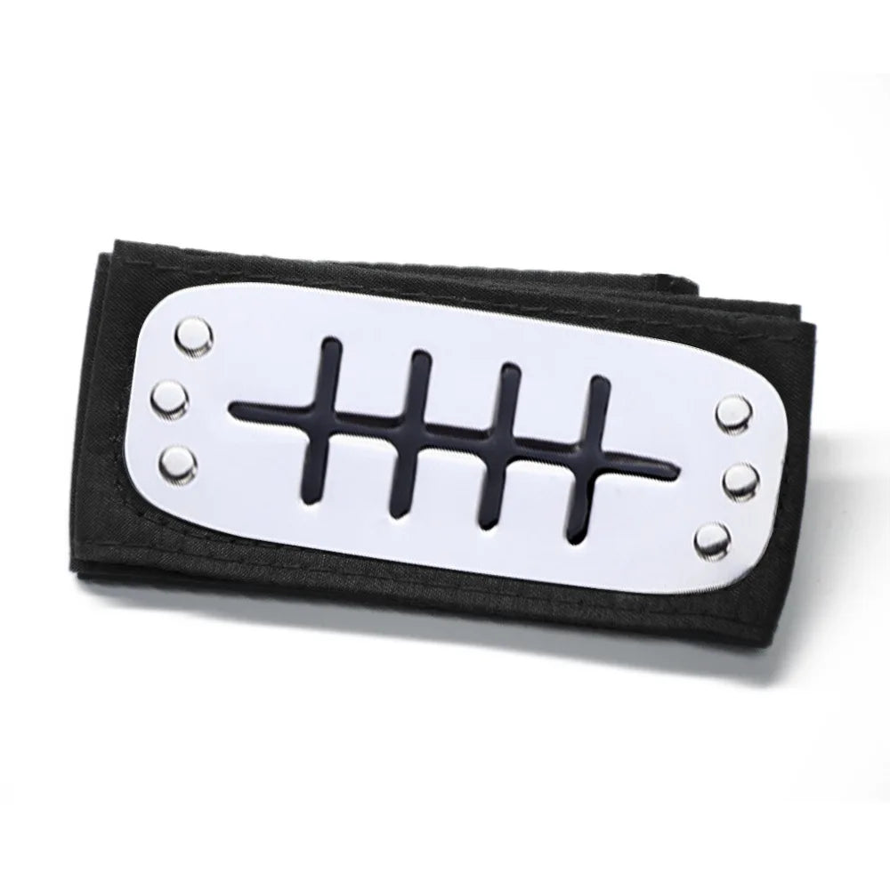 Copricapo Naruto cosplay Hitai-ate in stile ninja con design dettagliato, ideale per costumi ispirati a anime e cosplay.