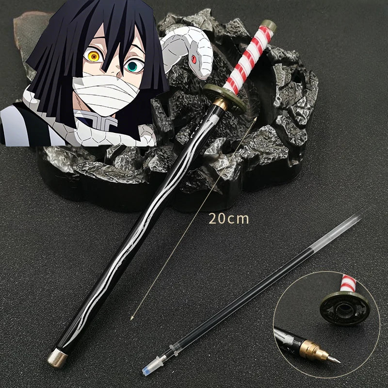 Penna a gel modello Demon Slayer in stile anime giapponese, con refillo nero da 0,5 mm, ispirata a spada cosplay, per studenti e appassionati