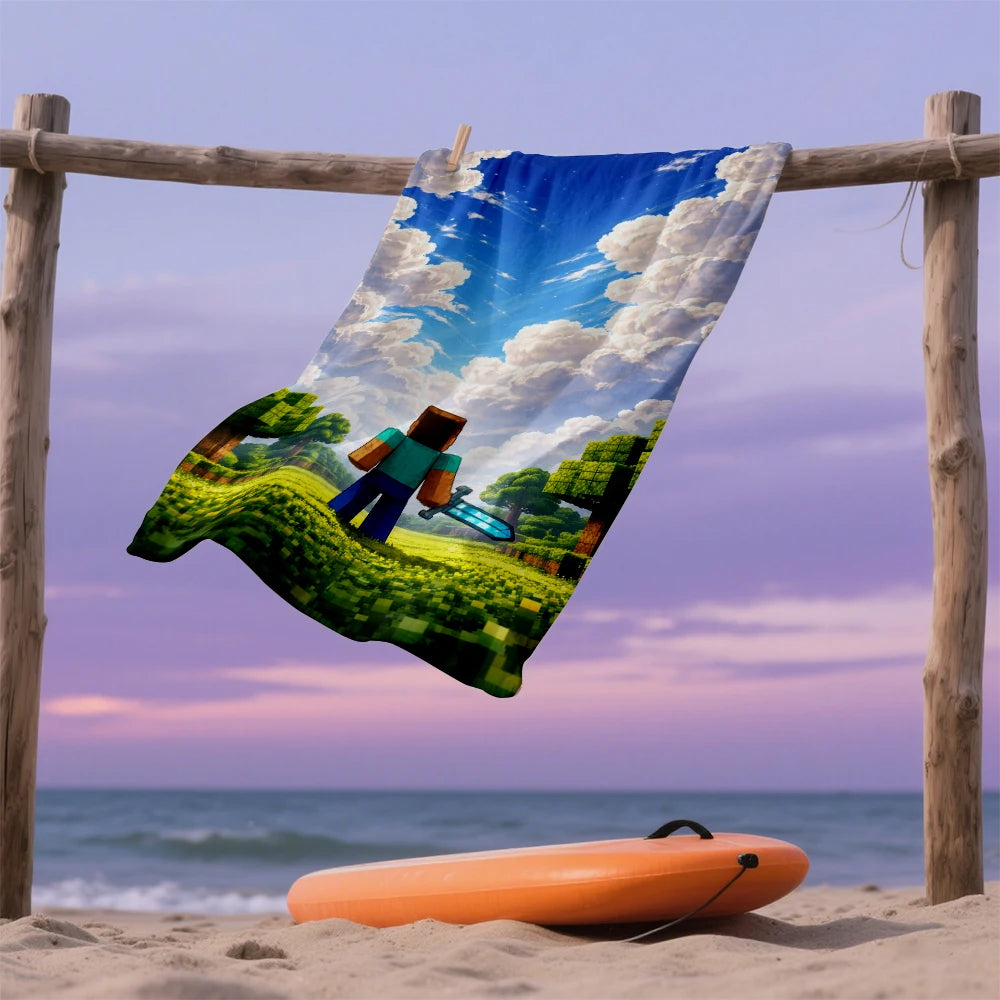 Asciugamano mare Minecraft in microfibra ultra assorbente, gadget colorato con design a tema Minecraft, ideale per la spiaggia.