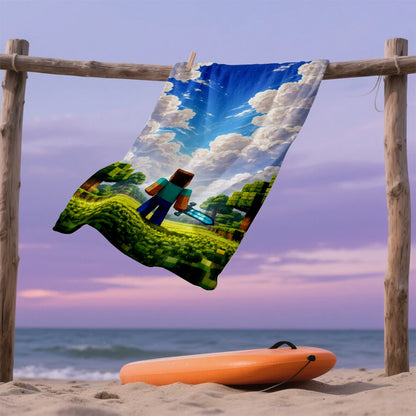 Asciugamano mare Minecraft in microfibra ultra assorbente, gadget colorato con design a tema Minecraft, ideale per la spiaggia.