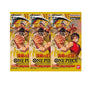Pacchetto di carte da gioco One Piece Booster Pack OP01-OP12 di Bandai, con carte illustrate di personaggi e design colorati.