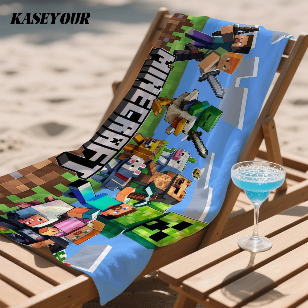 Asciugamano mare Minecraft in microfibra ultra assorbente, gadget colorato con il logo Minecraft, ideale per la spiaggia.
