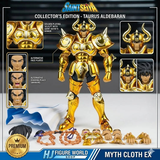 Figura d'azione Taurus Aldebaran Myth Cloth EX in metallo, con armatura dettagliata, ispirata a Saint Seiya, marca Otaku Family Store.