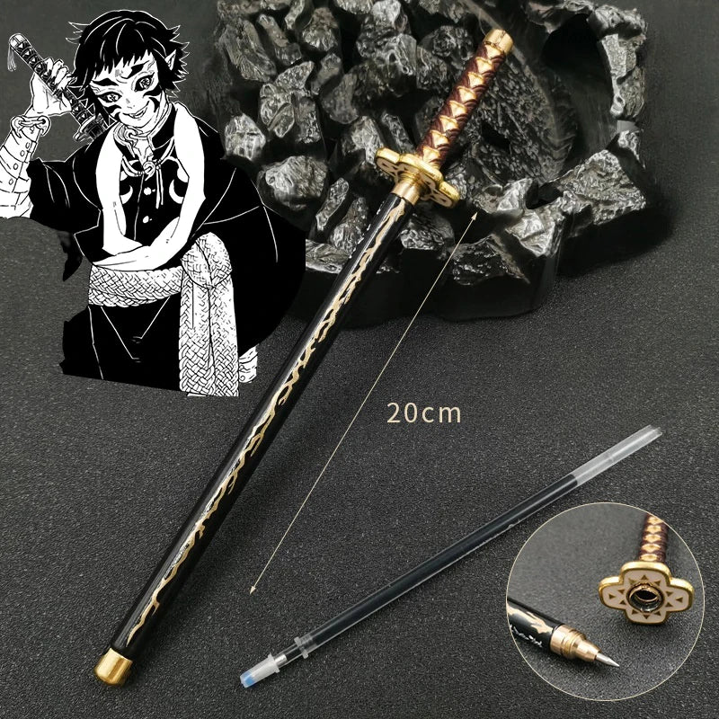 Penna gel modello Demon Slayer di anime giapponese, con refil nero da 0,5 mm, stile cosplay, gadget per studenti e appassionati.