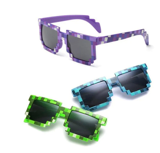 Occhiali da sole quadrati da bambino in cinque colori, occhiali cosplay stile Minecrafter, con custodia EVA, giocattolo per bambini.