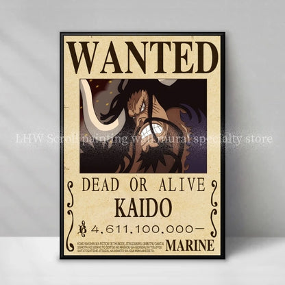 Figura d'azione One Piece anime Wanted Notice giallo, decorativa da parete, alta qualità, brand Otaku Family Store Online