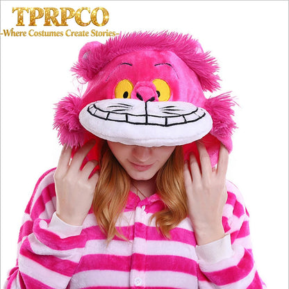 Pigiama invernale per adulti con stampa di Cheshire Cat, costume cosplay in morbido tessuto, fantasia ispirata a cartoni animati.