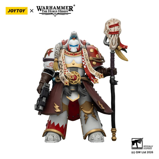 Action figure Warhammer 40K Stormseer Consul e Legion Praetor in versione bianca, modello militare anime, dettaglio realistico.