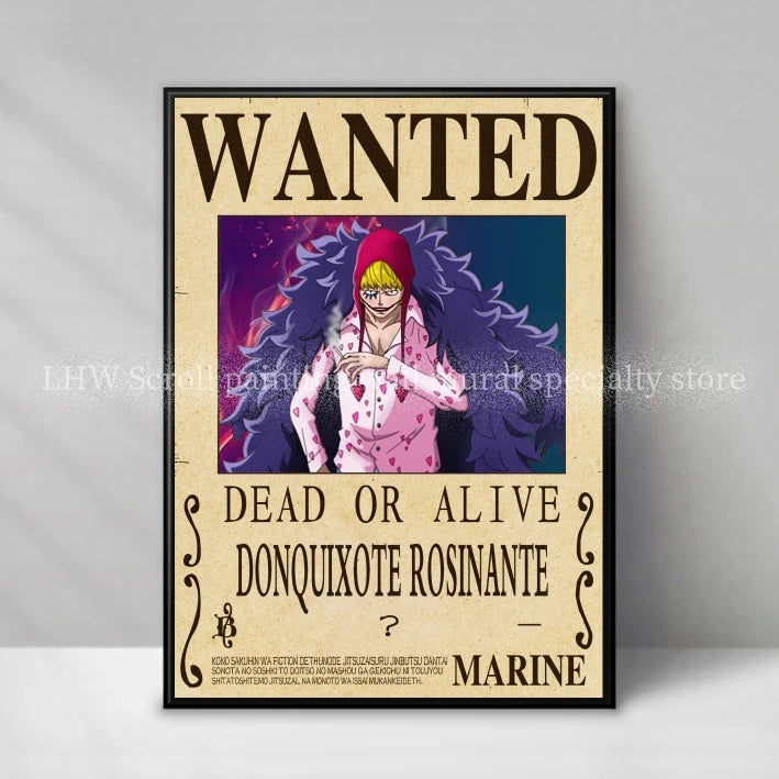 Figura d'azione Otaku Family Store di One Piece, decorazione murale con avviso Wanted giallo in alta qualità.