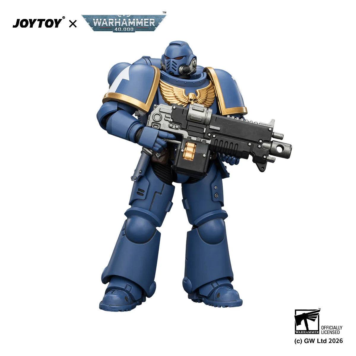 Action figure Ultramarines Intercessor Warhammer 40,000 1/18 con fucile a impulsi, pistola e mannaia, dettagli realistici e colori vivaci