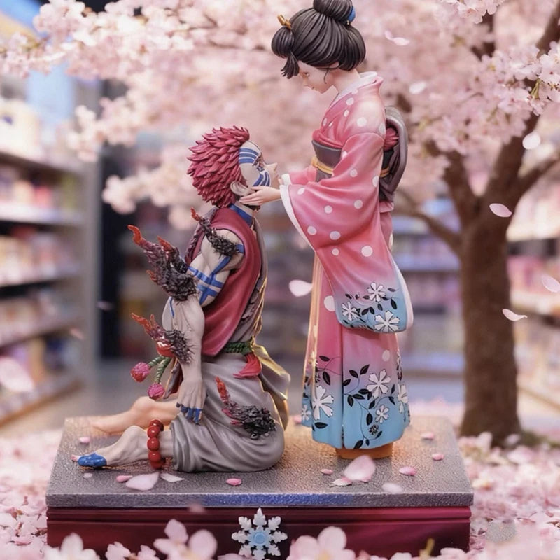Figura d'azione Demon Slayer Akaza e Koyuki in scena di fioritura di ciliegio, diorama dettagliato, marca Otaku Family Store Online