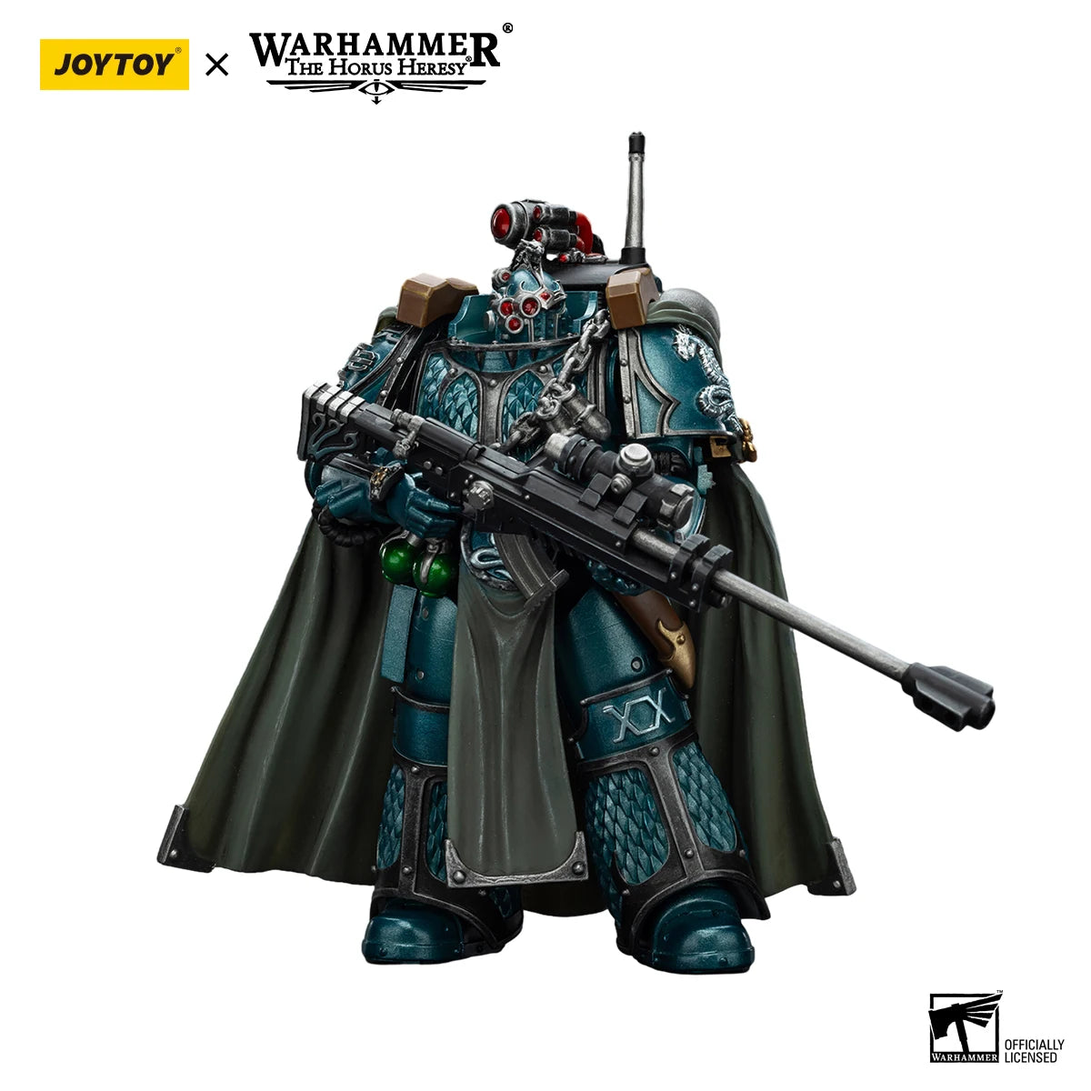 Figura d'azione Warhammer JOYTOY The Horus Heresy Alpha Legion Exodus Headhunter Prime, dettaglio di personaggio in posa dinamica