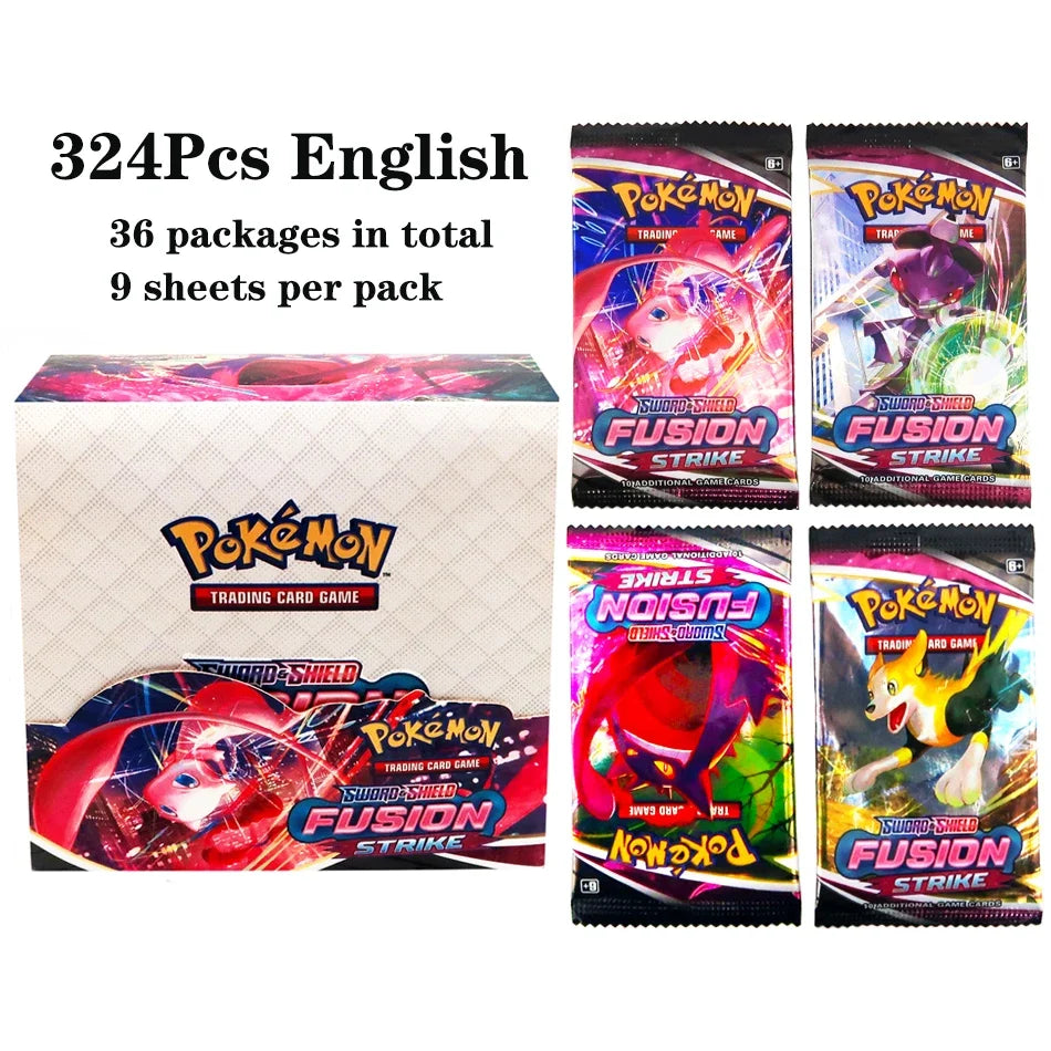 Scatola di 36 buste di carte Pokémon TCG in inglese, otaku Family Store, con 324 carte, display box per collezionisti.