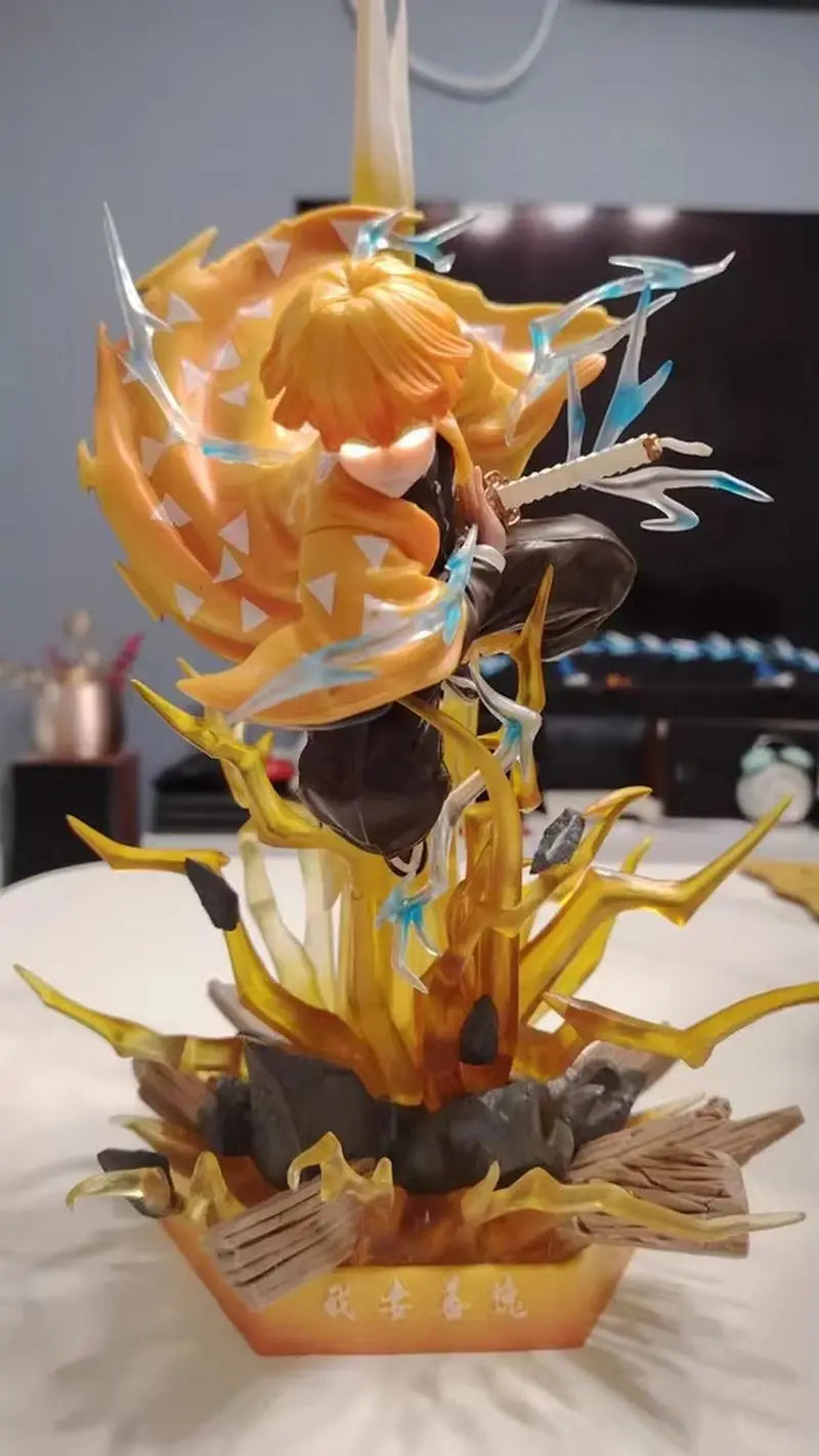 Figura da collezione Demon Slayer Agatsuma Zenitsu, statua in PVC con doppia testa e luci LED, figura anime dettagliata.