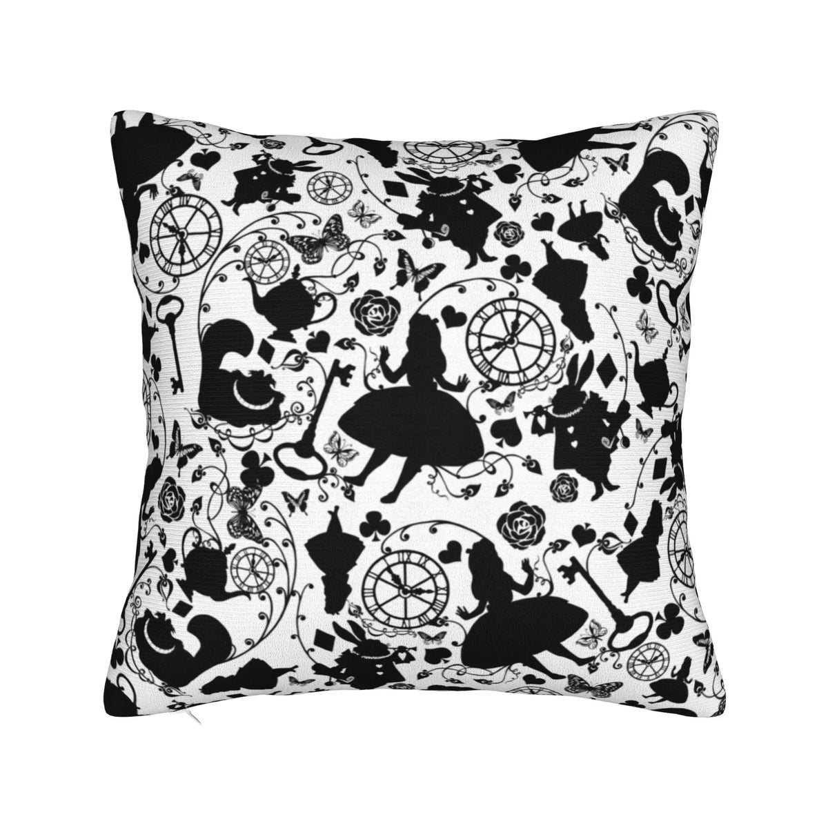 Cuscino quadrato con stampa del Gatto del Cheshire di Alice nel Paese delle Meraviglie, copertura in poliestere, decorativo e carino