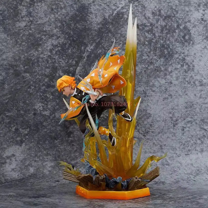 Figura di Agatsuma Zenitsu di Demon Slayer, statua in PVC con doppia testa e luci LED, action figure anime dettagliata.