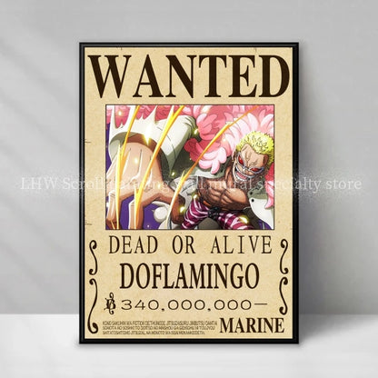 Figura d'azione One Piece Anime Wanted Notice Giallo decorativo, alta qualità, da parete, di Otaku Family Store Online