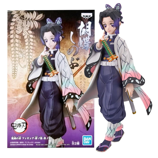 Figura action di Demon Slayer, Kochou Shinobu e Nezuko, altezza 15cm, personaggi di Kimetsu no Yaiba, in posizione in piedi.