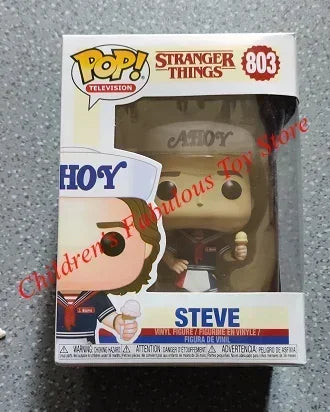 Funko Pop Stranger Series con Eddie, Dustin, Steve, Robin ed Eleven in vinile, personaggi colorati e dettagliati.