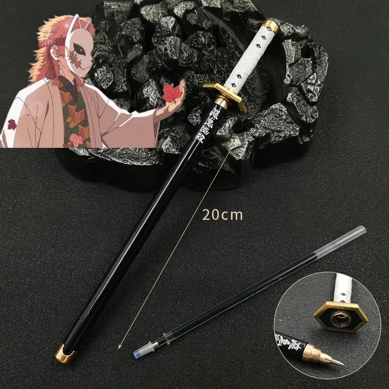 Penna gel modello Demon Slayer con lama da cosplay, stile anime giapponese, ricarica nera, ideale come gadget per studenti.