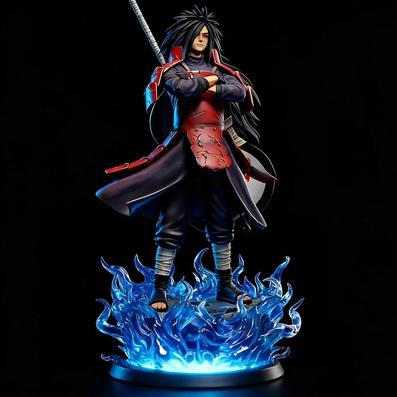 Statua da collezione di Naruto Uchiha Madara, figura in PVC alta 25cm, con luci, decorazione da scrivania, regalo per appassionati.