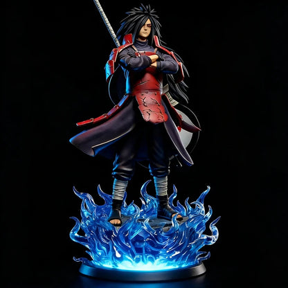 Statua da collezione di Naruto Uchiha Madara, figura in PVC alta 25cm, con luci, decorazione da scrivania, regalo per appassionati.