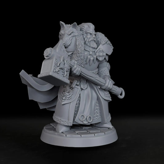 Miniatura di un guerriero Lupo Dwarf dettagliato per giochi di ruolo tabletop, figura in armatura resistente, pronta da dipingere.