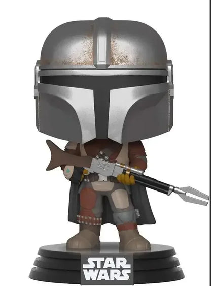 Funko Pop Star Wars con Boba Fett, Yoda e Darth Vader, figure in vinile con dettagli colorati e stile cartoon.