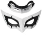 Costume cosplay di Persona 5 Joker con cappotto nero, parrucca, guanti e maschera, ispirato al gioco anime.