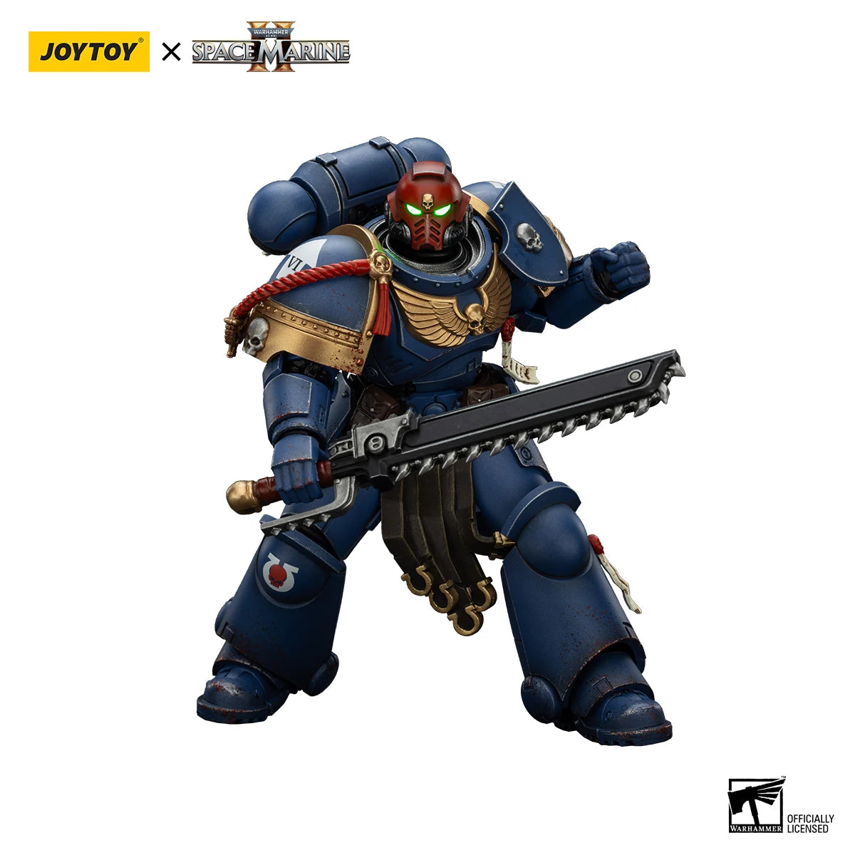Figura d'azione Warhammer 40K Ultramarines Tenente Titus Gadriel con sedia, edizione da collezionista, marca Otaku Family Store.
