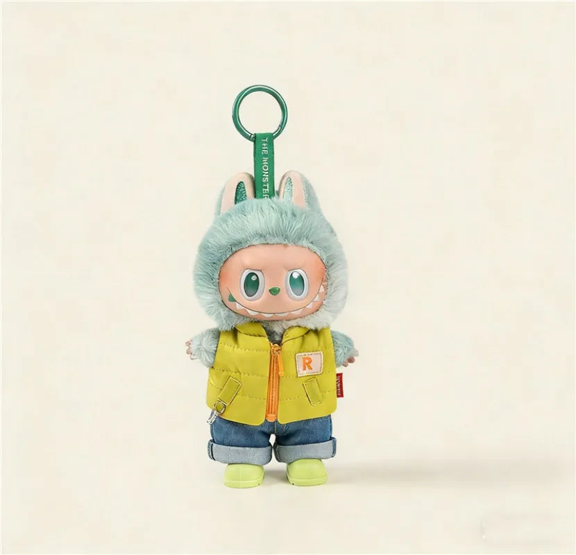 Gonna invernale Labubu Otaku Family Store, giacca imbottita con cappuccio, con cappello e dettagli in fleece, per bambole 15-17cm.